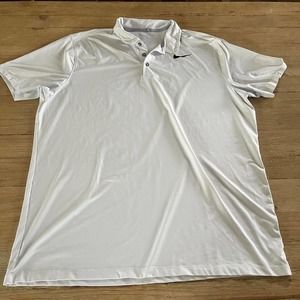 Nike Golf Dri Fit Mens Polo Collared Size XL White Logo Breathable Sweat Wicking